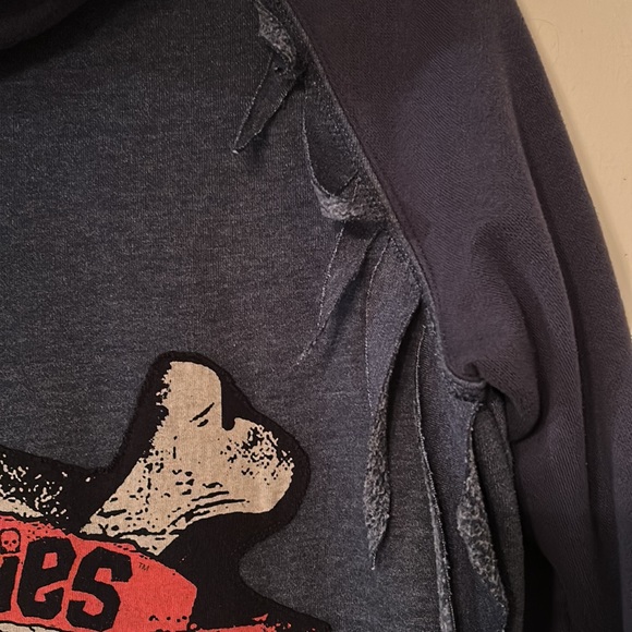 Upcycled “The Goonies Never Say Die” fringed hoodie sweatshirt duster jacket - Picture 11 of 14